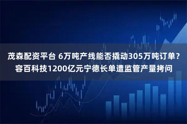 茂森配资平台 6万吨产线能否撬动305万吨订单？容百科技1200亿元宁德长单遭监管产量拷问